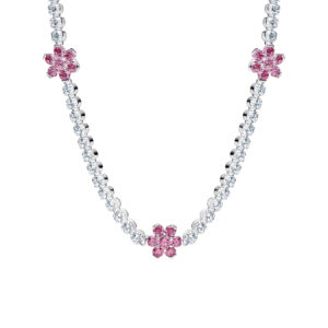 Pandora pink flower sterling silver tennis necklace