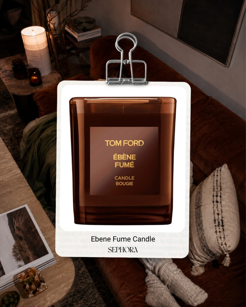 Tom Ford Ebene Fume candle from Sephora, a cozy gift idea from Willowbrook's Classic Gift Guide in Langley