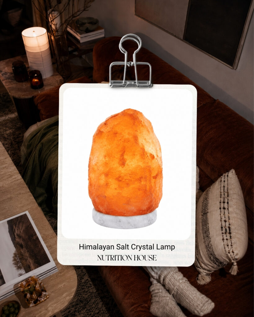Himalayan salt crystal lamp from Nutrition House, a cozy gift idea from Willowbrook's Classic Gift Guide