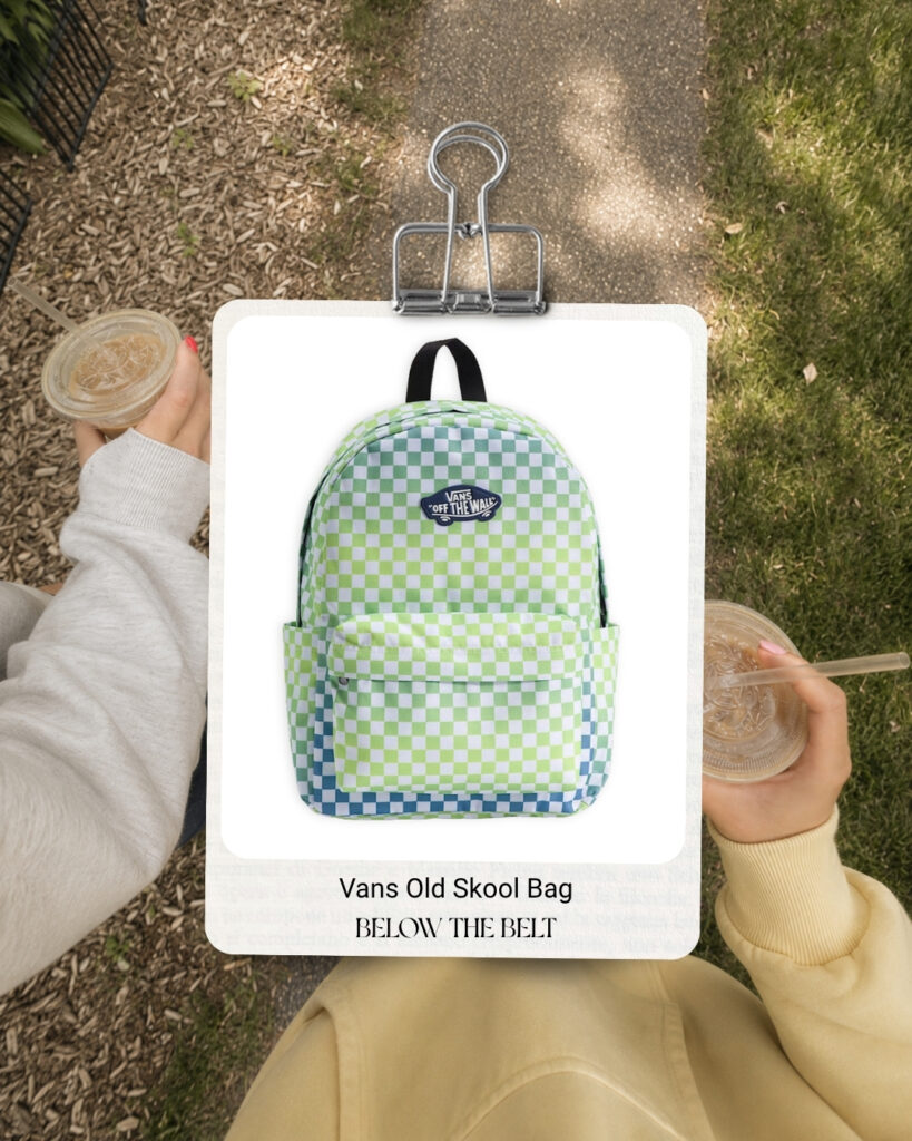 Vans Old Skool checkered backpack from Below The Belt, a gift idea for active people at Willowbrook in Langley