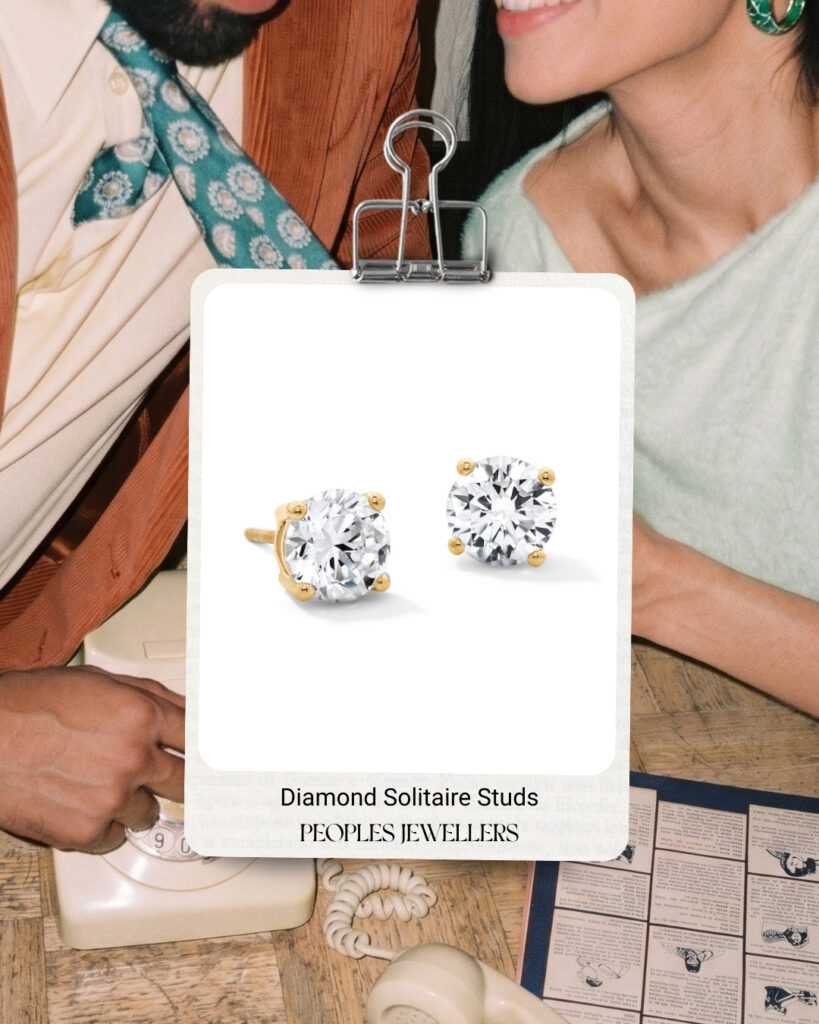 Diamond solitaire stud earrings from Peoples Jewellers, a jewellery gift idea at Willowbrook in Langley