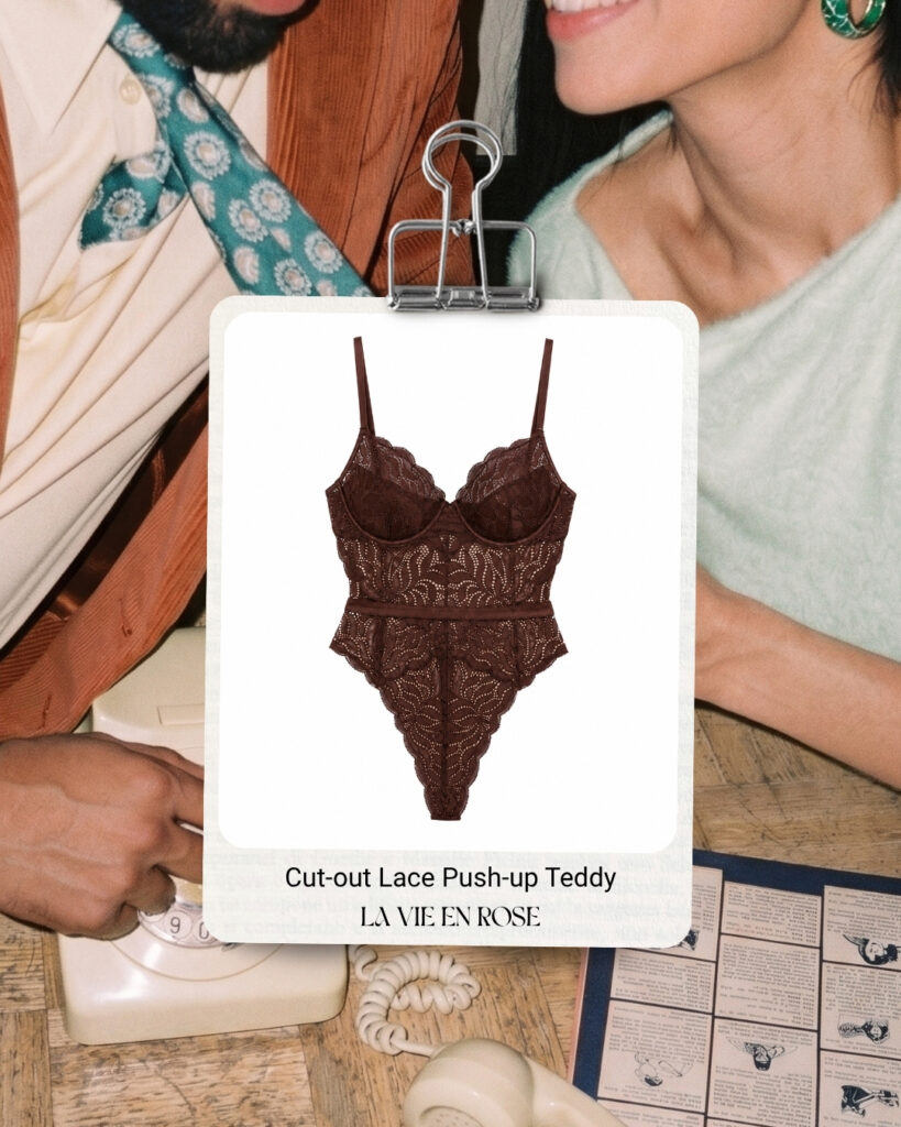 Cut-out lace push-up teddy from la Vie en Rose, a romantic gift idea in Willowbrook's Classic Gift Guide