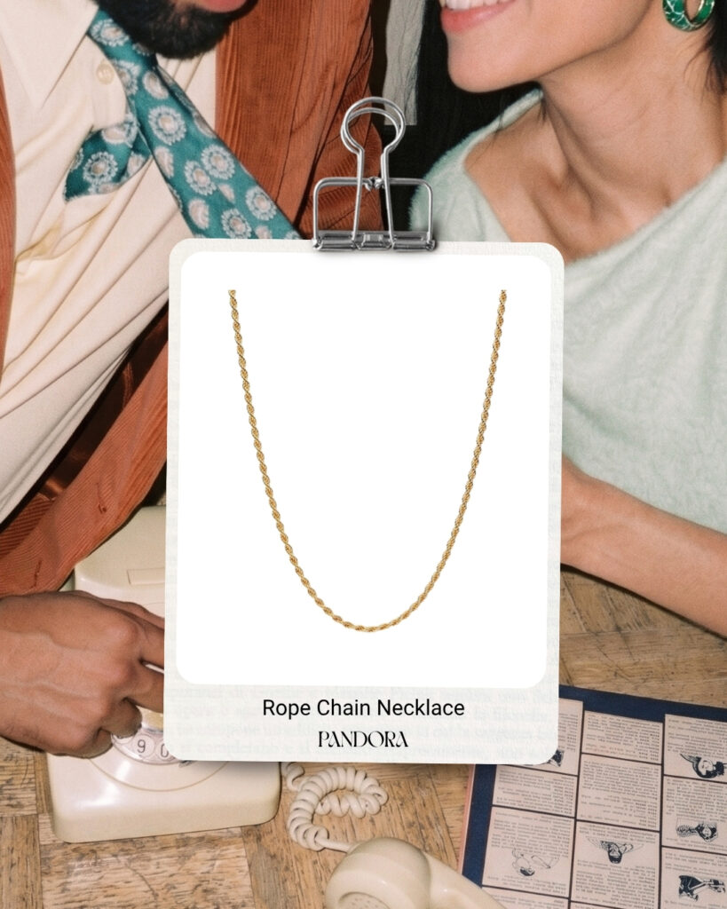 Gold rope chain necklace from Pandora, a romantic gift idea from Willowbrook's Classic Gift Guide in Langley